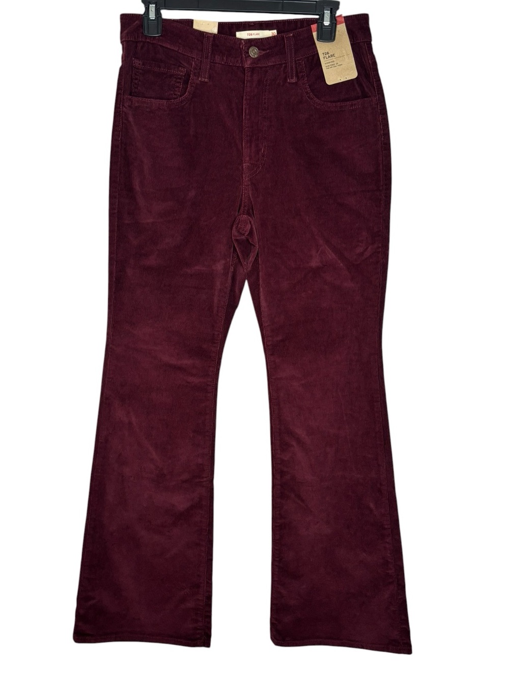 New Levis Women's 726 Flare Corduroy High Rise Burgundy Jean Size 30 x 32 Rodeo